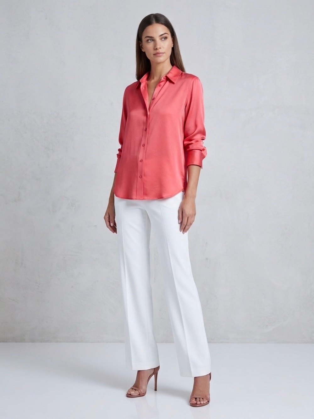 L'AGENCE Coral Pink Silk Blouse